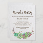 Invitation Boho Rustic Mint Floral Succulent Brunch & Bubbly (Devant / Derrière)