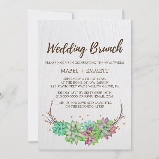Invitation Boho Rustic Mint Floral Succulent Mariage Brunch (Devant)