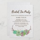 Invitation Boho Rustic Mint Floral Succulent Tea Party (Devant / Derrière)