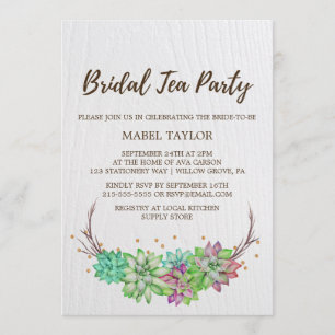 Invitation Boho Rustic Mint Floral Succulent Tea Party