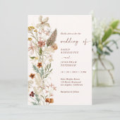 Invitation Boho Rustic Neutral Floral Mariage (Debout devant)