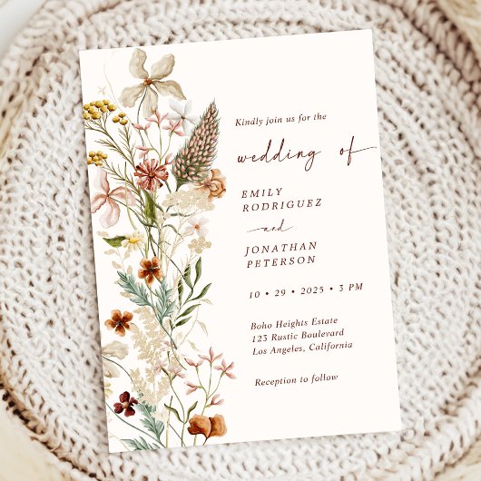 Invitation Boho Rustic Neutral Floral Mariage