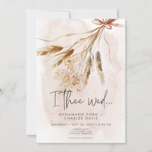 Invitation Boho Rustic Pampas & Mariage de bouquet d'herbe sé (Devant)