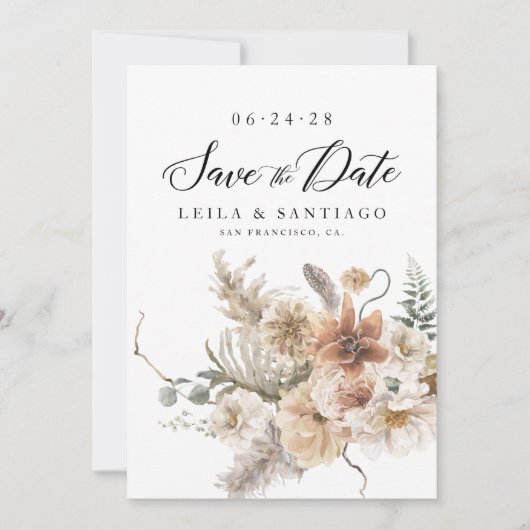 Invitation Boho Rustic Pampas Mariage en herbe Enregistrer la (Devant)