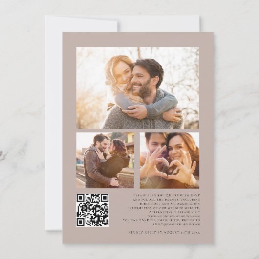 Invitation Boho Rustic Pampas Script QR 3 Mariage photo (Dos)