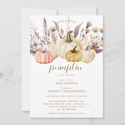 Invitation Boho Rustic Petit Baby shower Citrouille (Devant)