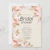 Invitation Boho rustic pink coral ivory floral Bridal Shower (Devant)