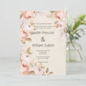 Invitation Boho rustic pink coral mauve ivory floral Wedding  (Debout devant)