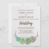 Invitation Boho Rustic rose et Mariage succulent à la menthe (Devant)