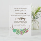 Invitation Boho Rustic rose et Mariage succulent à la menthe (Debout devant)
