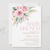Invitation Boho Rustic Rose Floral Baby shower de Brunch pour (Devant)