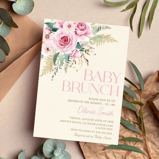 Invitation Boho Rustic Rose Floral Baby shower de Brunch pour