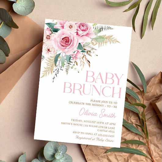 Invitation Boho Rustic Rose Floral Baby shower de Brunch pour