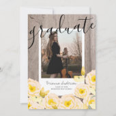 Invitation Boho Rustic Rose Floral Wood Photo Graduation (Devant)