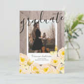 Invitation Boho Rustic Rose Floral Wood Photo Graduation (Debout devant)