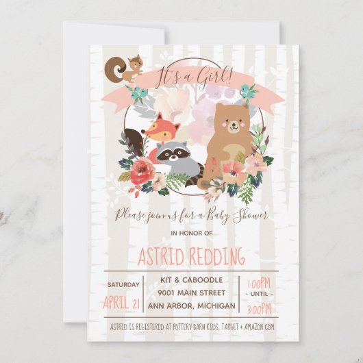 Invitation Boho Rustic Spring Birch Baby shower boisé (Devant)