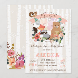 Invitation Boho Rustic Spring Birch Baby shower boisé