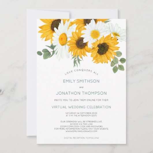 Invitation Boho Rustic Sunflowers Feuille Mariage virtuel (Devant)