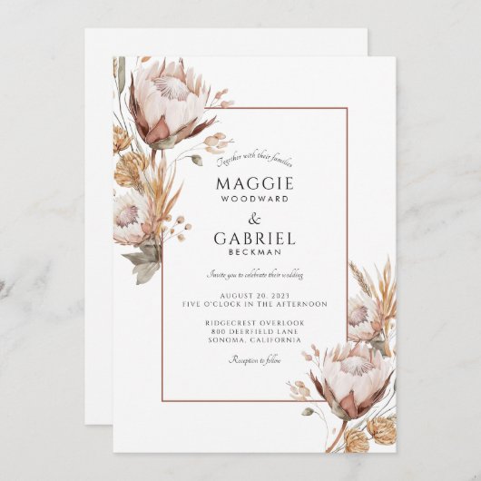 Invitation Boho Rustic Terracotta Fleur sauvage Mariage (Devant / Derrière)