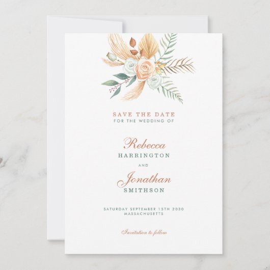 Invitation Boho Rustic Terracotta Mariage Enregistrer La Date (Devant)
