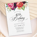 Invitation Boho Rustic Watercolor Floral 40e fête d'anniversa<br><div class="desc">Magnifiquement féminine et rustique, cette invitation à la fête du 40ème anniversaire de style boho a une somptueuse palette de couleurs riches en terre cuite, pêche profonde, rouge bordeaux, violet, turquoise et jaune. Les jolis éléments botaniques aquarelles ont un charme organique d'inspiration nature et faire pop l'invitation avec style. Élégant...</div>