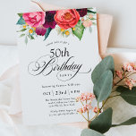 Invitation Boho Rustic Watercolor Floral 50e fête d'anniversa<br><div class="desc">Cette merveilleusement féminine et rustique boho style 50ème anniversaire invitation a une somptueuse palette de couleurs riches en terre cuite, pêche profonde, rouge bordeaux, violet, turquoise et jaune. Les jolis éléments botaniques aquarelles ont un charme organique d'inspiration nature et faire pop l'invitation avec style. Élégant script de calligraphie épelle le...</div>