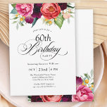 Invitation Boho Rustic Watercolor Floral 60e fête d'anniversa<br><div class="desc">Cette merveilleusement féminine et rustique boho style 60ème anniversaire invitation a une somptueuse palette de couleurs riches en terre cuite, pêche profonde, rouge bordeaux, violet, turquoise et jaune. Les jolis éléments botaniques aquarelles ont un charme organique d'inspiration nature et faire pop l'invitation avec style. Élégant script de calligraphie épelle le...</div>
