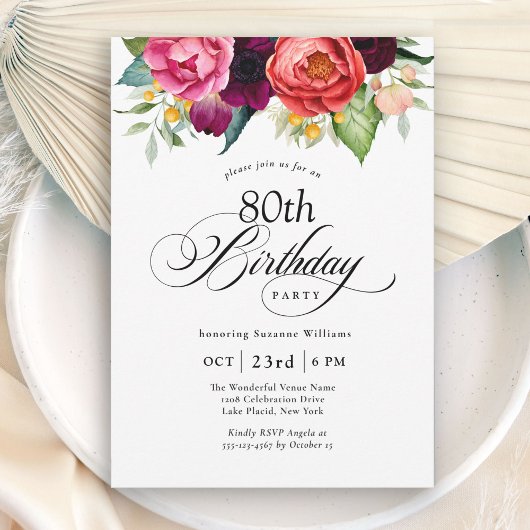 Invitation Boho Rustic Watercolor Floral 80e fête d'anniversa