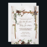 Invitation Boho Rustic Wood & Floral Arch Mariage<br><div class="desc">Une belle faire-part de mariage aquarelle aux fleurs boho rustiques en bordeaux, chocolat, blanc et roux, dans une arche à baldaquin de bois avec fleurs et plumes. Parfait pour votre cérémonie de mariage à thème extérieur, rustique, nature ou boho. Customisez le texte pour dire tout ce dont vous avez besoin....</div>