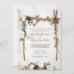 Invitation Boho Rustic Wood & Floral Arch Mariage<br><div class="desc">Une belle faire-part de mariage aquarelle aux fleurs boho rustiques en bordeaux, chocolat, blanc et roux, dans une arche à baldaquin de bois avec fleurs et plumes. Parfait pour votre cérémonie de mariage à thème extérieur, rustique, nature ou boho. Customisez le texte pour dire tout ce dont vous avez besoin....</div>