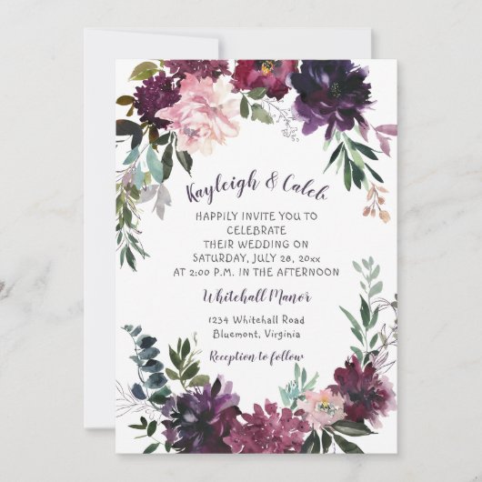 Invitation Boho rustique aquarelle Floral Mariage Wreath (Devant)
