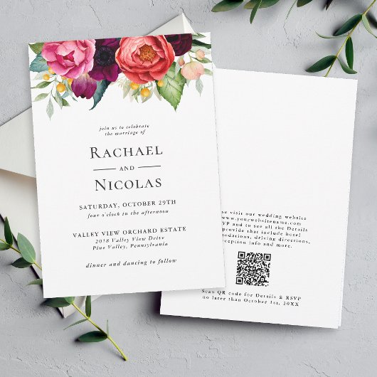 Invitation Boho Rustique Aquarelle Florale Tout en un Mariage