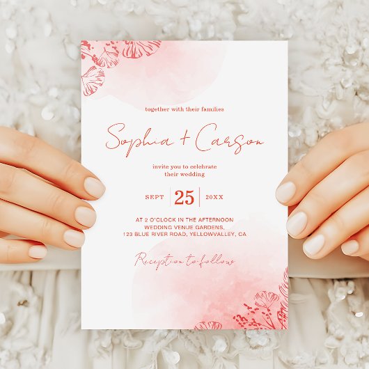 Invitation Boho rustique aquarelle Mariage en terre cuite