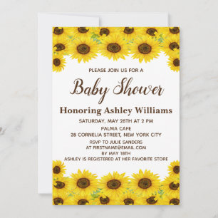 Invitation Boho Rustique Aquarelle Tournesols Baby shower mou
