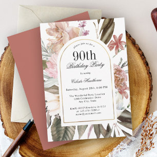 Invitation Boho Rustique Arch Frame Floral 90e fête d'anniver