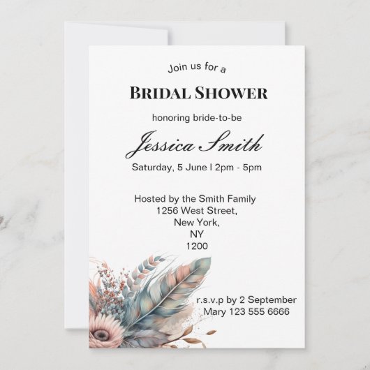 Invitation Boho rustique argent et Fête des mariées florale r (Devant)