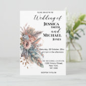 Invitation Boho rustique argent et Mariage floral rose (Debout devant)