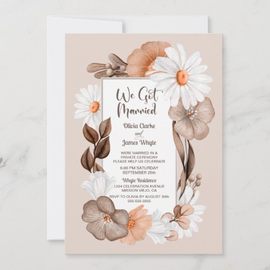 Invitation Boho Rustique Automne Floral Mariage Réception (Devant)