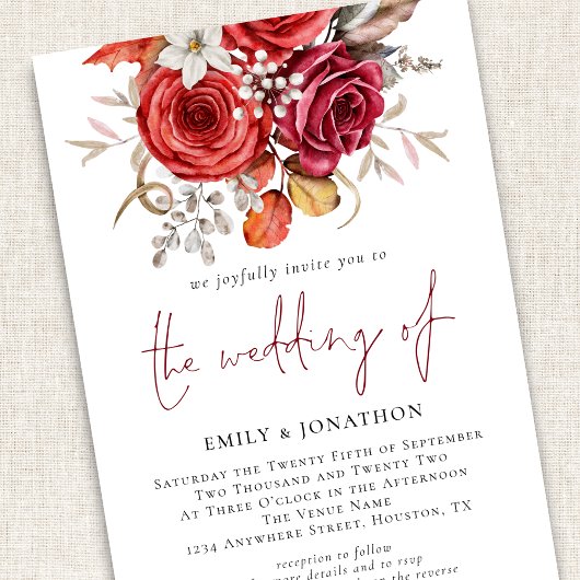 Invitation Boho Rustique Automne Florals QR Code Mariage
