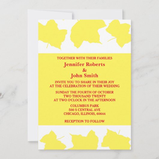 Invitation Boho rustique automne jaune feuille d'érable color (Devant)
