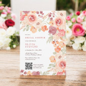 Invitation Boho rustique automne pêche blush qr code nuptiale