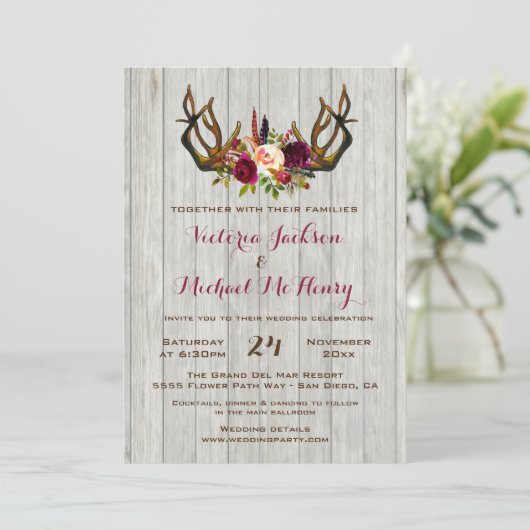 Invitation Boho rustique avec bois de cerf (Debout devant)
