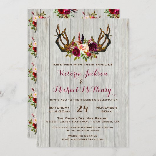 Invitation Boho rustique avec bois de cerf (Devant / Derrière)