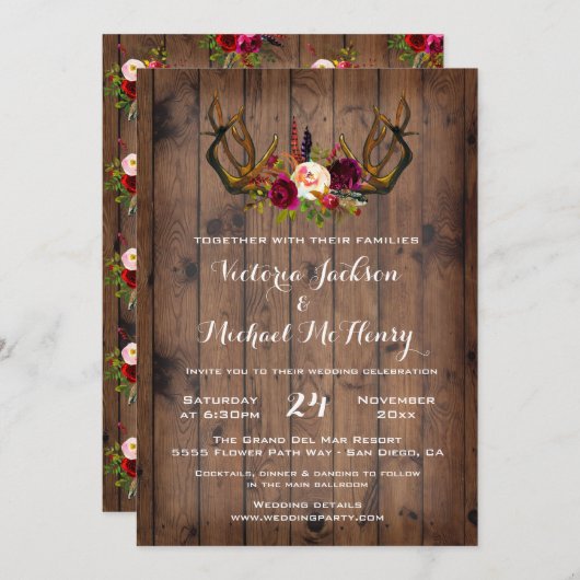Invitation Boho rustique avec bois de cerf (Devant / Derrière)