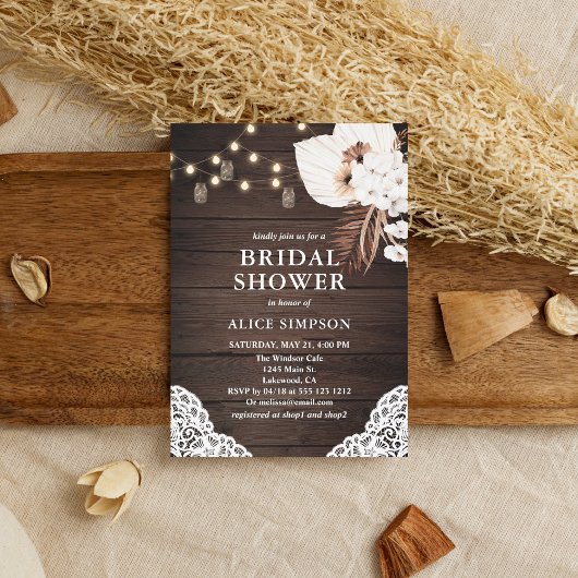 Invitation Boho Rustique Beige Floral Douche nuptiale Invitat