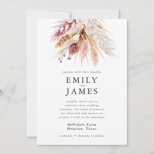 Invitation Boho Rustique Beige Neutre Floral Mariage (Devant)