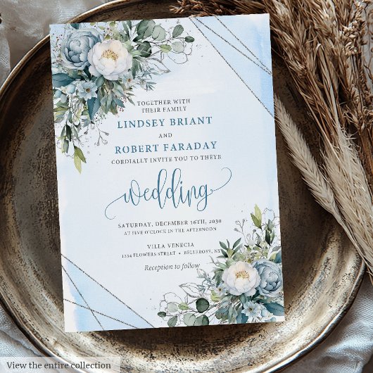 Invitation Boho rustique bleu poussiéreux mariage