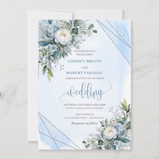 Invitation Boho rustique bleu poussiéreux mariage (Devant)
