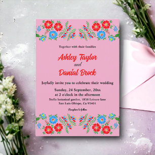 Invitation Boho Rustique Bleu Rouge Roses Pays Floral Mariage
