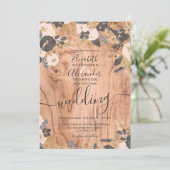 Invitation Boho rustique bois brun coton pampas mariage (Debout devant)